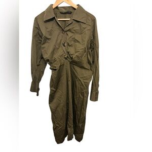 Zara Olive Green Button-Up Dress
